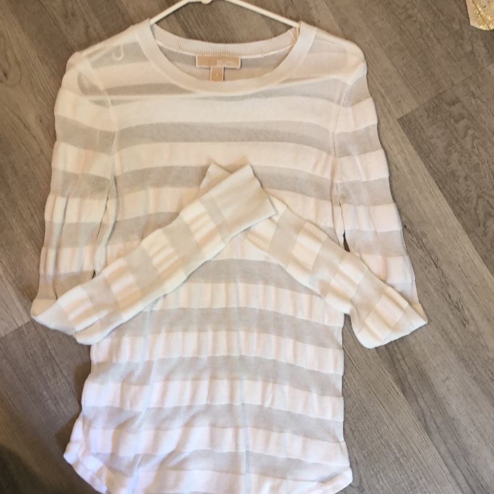 MICHAEL KORS white long sleeve see through stripe SMALL